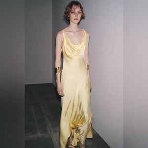 Zara zw collection Elegant butter Yellow Satin Gown maxi dress evening wedding